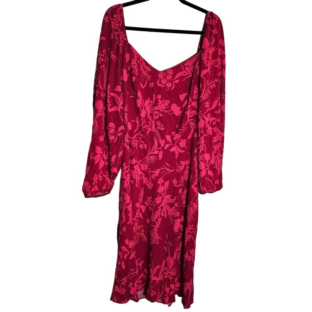 NWT Ava & Viv Pink Floral Balloon Sleeve Midi Dress Size 2X!